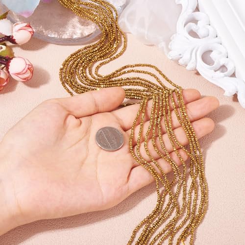 FASHEWELRY 10 Strands Faceted Crystal Glass Beads 2mm Rondelle Briolette Glass Spacer Beads Golden Plated for Necklace Bracelet Jewelry Making - color: Golden Plated, size: 2mm