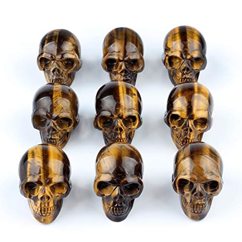 50mm Tiger Eye Natural Stone Carved Skulls Reiki Healing Statue Collectible Figurine (Yellow Tiger Eye) - color: Tiger Eye