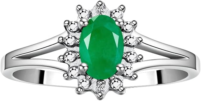 Rylos 14K White Gold Classic Halo Ring: Diamonds, 6X4MM Oval Gemstone - Birthstone Jewelry for Women - Stunning Diamond Gold Ring Sizes 5-10