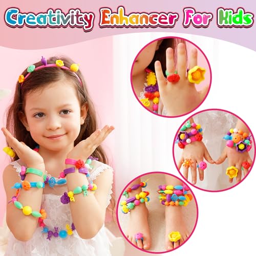 FUNZBO 650pcs Pop Beads - Jewelry Making Kit for 3 4 5 6 7 8 Year Old Little Girls, Arts and Crafts Toys for Kids, Necklace Bracelet Creativity Snap Set Birthday Gifts - size: Large