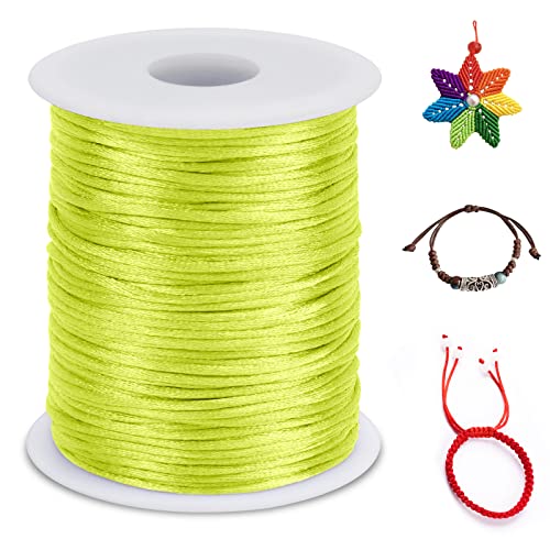 1.5mm Nylon Cord 328 Feet Satin Rattail Cord Nylon String for Bracelets Making, Jewelry String Macrame Cord Bracelet Thread for Necklace Chinese Knotting Beading Jewelry (Fluorescent Yellow) - color: Fluorescent Yellow, size: 1.5mm