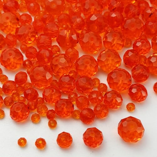 600pcs Crystal Glass Beads 3mm 4mm 6mm 8mm 10mm Rondelle Faceted Crystal Beads Spacer Beads for Necklace Bracelet Earrings DIY Jewelry Crafts Making Supplies(Orange Red) - color: Orange Red
