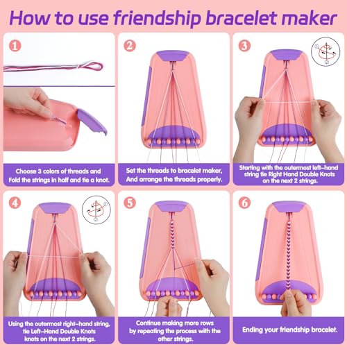 Friendship Bracelet Making Kit for Girls Ages 8-12, Kids Jewelry Making Kit with 28 Pre-Cut Threads and Letter Beads, Arts and Crafts for Kids, Birthday Easter Gifts for 6 7 8 9 10 11 12 Year Old - color: Pink/Purple