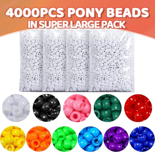 Praisebank 4000pcs White Barrel Plastic Pony Beads for Jewelry Making, Crafts, Hair Braids - color: White