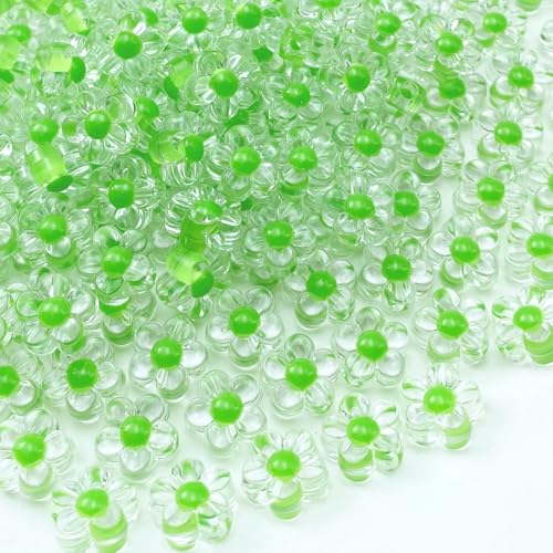 150Pcs Acrylic Flower Beads Candy Color Transparent Plastic Pastel Spacer Beads with Hole for DIY Crafts Wind Chimes Suncatcher Necklaces Bracelets Earrings Jewelry Making(Grass Green) - color: Grass Green