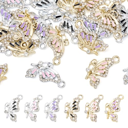 FASHEWELRY 24Pcs Alloy Enamel Butterfly Charms for Jewelry Making, 6 Styles Butterfly Jewelry Charms Flying Insect Charms for Necklace Bracelet Earrings DIY Supplies - color: 6 Styles-Butterfly
