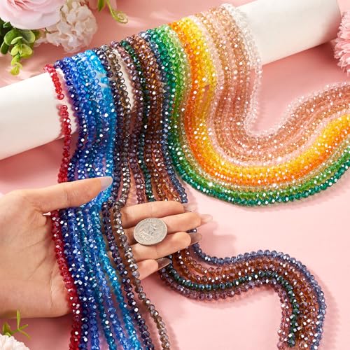 Craftdady 25 Strands Faceted Rondelle Glass Beads 6 mm Colorful Briolette Glass Crystal Spacer Beads Tiny Loose Beads for Bracelet Necklace Jewelry Making DIY Supplies - size: 6mm