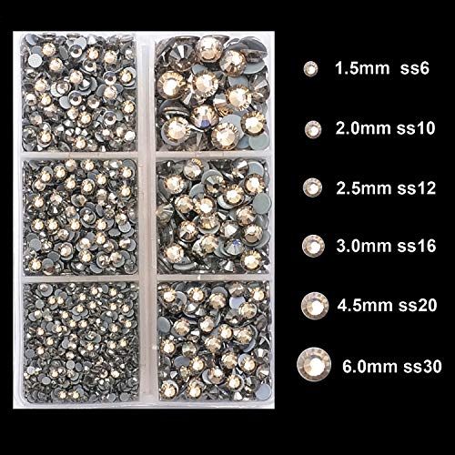 4000Pcs Mixed Size Hot Fix Round Crystals Gems Glass Stones Hotfix Flat Back Rhinestones (Black Diamond) - color: Black Diamond, size: 4000 Count (Pack of 1)