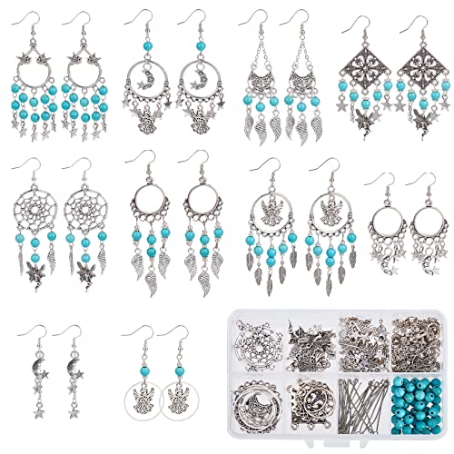 SUNNYCLUE 1 Box DIY 10 Pairs Angel Fairy Charm Boho Style Chandelier Charms Earring Making Kit Feather Star Dream Catcher Pendants for Jewelry Making Kits Adult Women DIY Craft Beginner Supplies - color: Chandelier Bohemian Style E