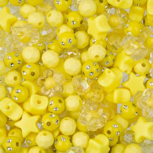 260pcs John Bead Assorted Yellow Star Plastic Beads for DIY Craft Jewelry Bracelet Necklace Making - color: Yellow