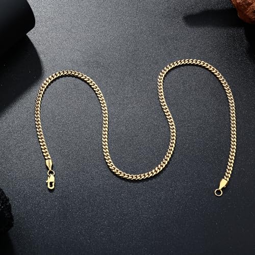 4/6mm Cuban Link Chains for Men - Gold/Silver Plated Stainless Steel Miami Curb Chain Necklace - No Tarnish Hip Hop Mens Jewelry, 18"/20"/22"/24" - color: 4MM Gold Chain, size: 18inch