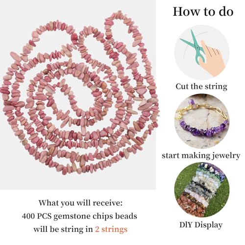 400pcs Natural Chip Stone Beads for Jewelry Making Rhodochrosite 5-8mm Irregular Gemstones Healing Crystal Loose Rocks Bead Hole Drilled for Ring Earrings Necklace Bracelet Making DIY Art Crafts - color: Rhodochrosite(2 Strands-62")