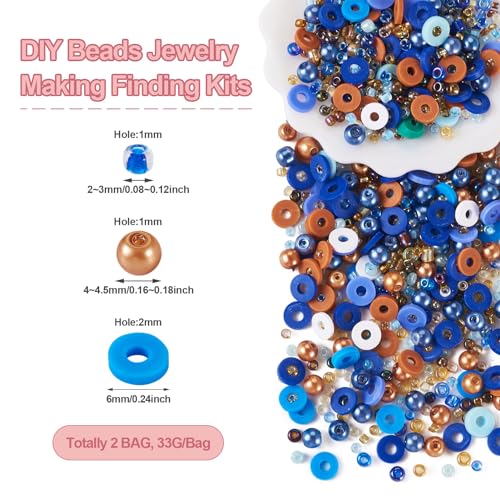 Beadthoven 6mm Clay Beads for Jewelry and Bracelet Making Pack of 2 Bags, Glass Seed Pearl Heishi Flat Round Disc Beads, Colorful Preppy Blue Brown - color: Brown Blue