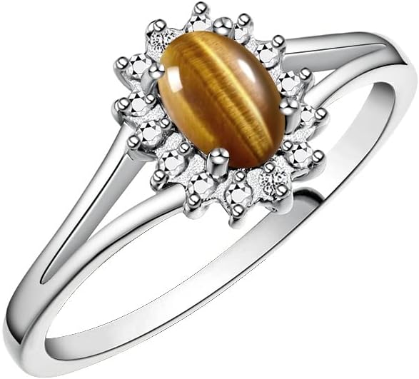 Rylos 14K White Gold Classic Halo Ring: Diamonds, 6X4MM Oval Gemstone - Birthstone Jewelry for Women - Stunning Diamond Gold Ring Sizes 5-10