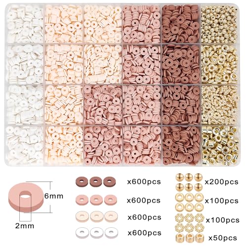 MIIIM Neutral Clay Bead Bracelet Kit, Heishi, Flat Clay and Gold Spacer Beads for Jewelry Making, Friendship Bracelet Kit for Crafts, Concerts, Raves, Gifts (Rose Smoke) - color: Rose Smoke
