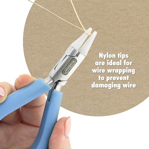 Beadalon Designer Series Nylon Jaw Pliers, Flat/Round Nose, Dark Blue Vinyl-Free Grips, Stainless Steel, 5.25in - color: Dark Blue, style: Flat/Round Nose