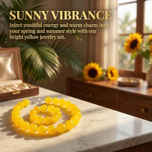 Colorful Chunky Beaded Necklace for Women Acrylic Bead Choker Necklaces Fashion Large Round Beads Necklaces for Women Handmade Summer Jewelry - color: Yellow bracelet + necklace