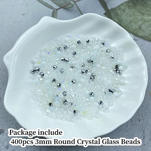 400pcs 3mm Round Crystal Glass Beads Round Faceted Spacer Beads for Jewelry Making Bracelet Earring Necklace Wind Chimes Suncatchers DIY Craft Making Supplies(White Series) - color: White Series, size: 3mm