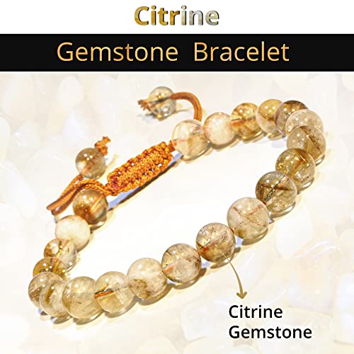 ANAYA AGATE Energy Protection Crystal Handmade Adjustable Bead Bracelet Perfect for Men, Women’s Christmas Gift - Gemstone Healing Stretch Bracelet Pulsera Para Hombre Mujer Stocking Stuffer - color: Citrine Natural