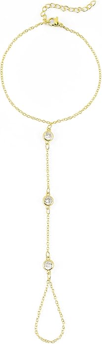 Hand Chain Bracelet, Adjustable Hand Jewelry Chain Bracelet with Ring, Trendy Gold Handchains Jewelry