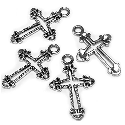 Heather's cf Cross Charms Jewelry Making Silver- Mini Cross Pendants for Bracelet Crafting, Non-Corroding Alloy, Lead-Free, Cadmium-Free, Nickel-Free, Tibetan Silver Coating - color: 96pcs silver hollow cross