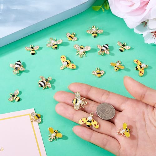Craftdady Enamel Dangle Charms Pendant Food Animal Flower Cute Charms Colorful Metal Fruit Pendants Hang Ornament for Craft Bracelet Necklace Earring Key Chains Jewelry Making - color: Yellow Bee 2