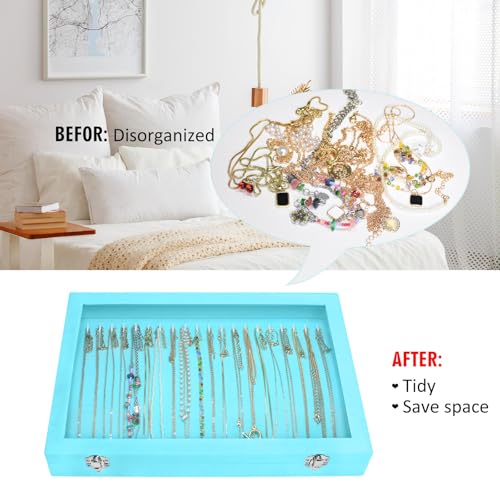 Vicoter Velvet Necklace Display Jewelry Tray 20 Hook Necklace Tray Necklace Pendant Jewelry Tray for Women and Girls - color: Light Blue, size: 20 Hook