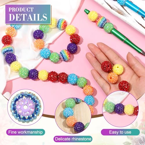 40 Pcs 20 mm Rhinestone Beads Bulk Crystal Round Disco Ball Chunky Bubblegum Beads for Pens Bracelets Charms Craft European Style Jewelry Making Supplies Christmas(Rainbow) - color: Rainbow