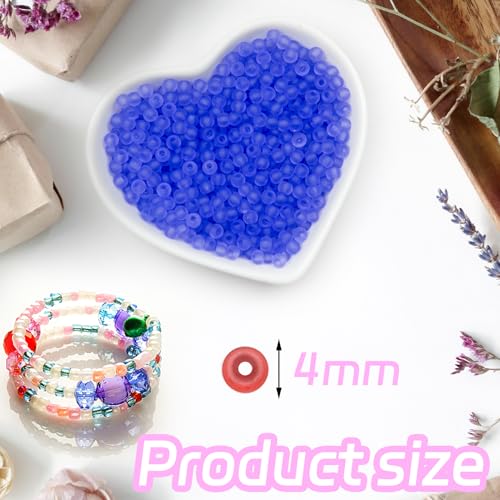 4mm Frosted Glass Seed Beads Bulk, 1000pcs Small Round Glass Bead Matte Loose Spacer Beads for Beading, Friendship Bracelet, Pendants, Key Chains, Necklaces, Hairpins, Light Purple