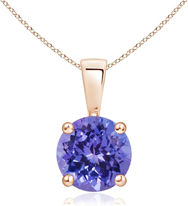 Angara Natural Tanzanite Solitaire Pendant for Women | Round Tanzanite Solitaire Pendant Necklace in 14K Solid Gold/Silver/Platinum With 18" Chain | December Birthday, Gemstone Jewelry Gift