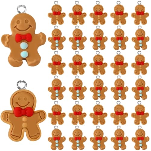 Augshy 64 Pcs Gingerbread Man Charms, Christmas Gingerbread Resin Charm Beads Gingerbread Man Figurines Christmas Pendant Ornament for DIY Crafts Bracelet Necklace Jewelry Making Decorations - style: Gingerbread Man Style