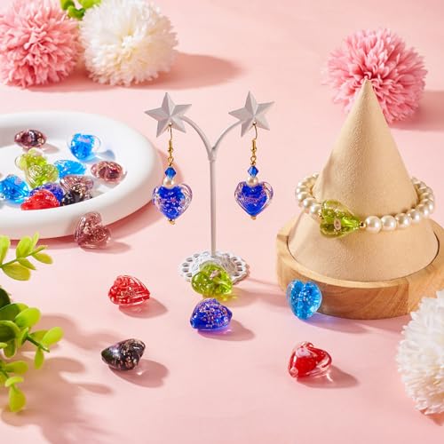 Glow in The Dark Heart Beads Lampwork Glass Love Heart Beads Craftdady 20Pcs Colorful Luminous Handmade Gold Sand Sweet Love Spacer Bead for DIY Craft Earring Bracelet Necklace Jewelry Making - color: Luminous