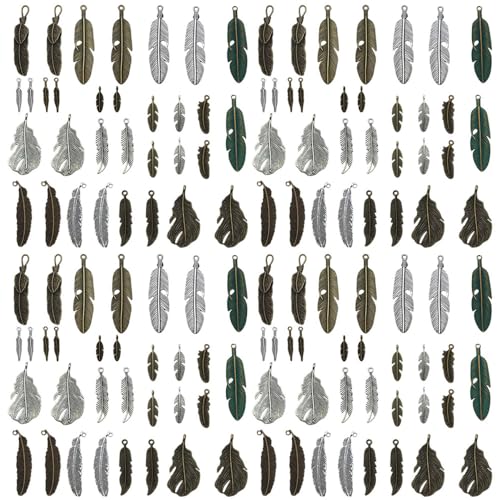 Youdiyla 32pcs Alloy Ancient Silvery Ancient Cyan Feather Series Pendant Jewelry Making DIY Keychain Earrings Pendant Various Design Charms for Jewelry Making Bracelets Necklace (M17) - color: M17