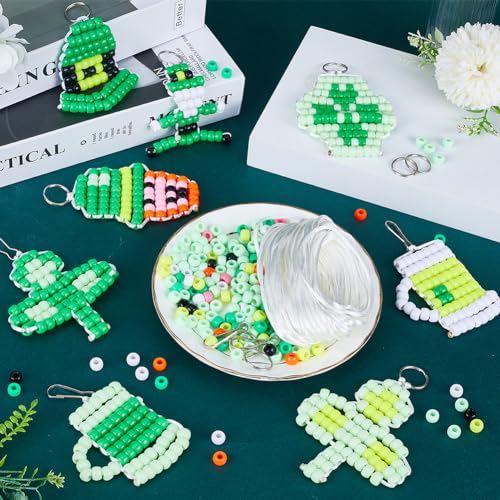 SUNNYCLUE DIY 8 Sets Pony Beads Kit - 8mm St Patrick's Day Green Plastic Beads - Keychain Making Kit - color: 8mm Pony Beads Kit St Patrick Day Themed