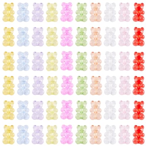 150Pcs Acrylic Gummy Bear Beads Clear Fake Gummy Bear Cute Candy Animal Kandi Bracelet Beads Flat Back Cabochons for Crafts DIY Jewelry Making Supplies 10 Colors 18x12mm - color: 11 Colors