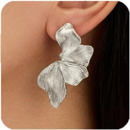 HANRESHE Lightweight Gold Silver Flower Earrings Trendy Leaf Statement Earrings Jewelry Gift