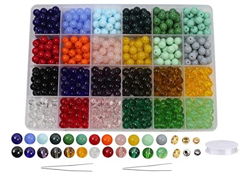 720PCS 8mm Glass Round Beads Bulk Crystal Beads Bracelet Beads Making Kit Healing Chakra Beads with 500pcs Space Loose Beads for Jewelry Making and DIY Crafts (8mm Solid&Clear) - size: 8mm Solid&Clear Set