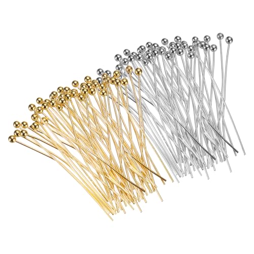 MECCANIXITY 200Pcs Plated Ball Head Pins Jewelry Making 24 Gauge 30mm Wire Head Pins Brass Ball Head Pins End Head Pins for DIY Craft Necklaces Bracelets Earrings, Silver and Gold - color: Silver and Gold, size: 30mm