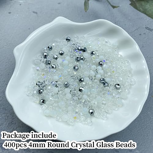400pcs 4mm Round Crystal Glass Beads Round Faceted Spacer Beads for Jewelry Making Bracelet Earring Necklace Wind Chimes Suncatchers DIY Craft Making Supplies(White Series) - color: White Series, size: 4mm