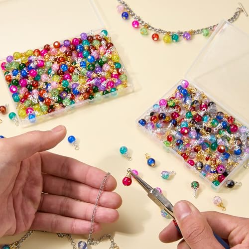 100/200Pcs Crystal Dangle Charms for Jewelry Making Bulk Small Cute Charms Transparent Glass Beads Pendants with Silver Gold Caps for Earring Necklace Bracelet DIY Supplies - color: Mix A