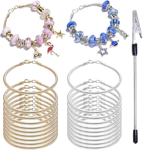 Exway 20 Pcs Snake Charm Bracelet Chain 8.0 Inch Gold and Silver Charm Bracelet Kit Snake Chain Bracelets Chain for Christmas DIY Women Jewelry Making Gifts - color: gold+silver style A, size: 8.0in