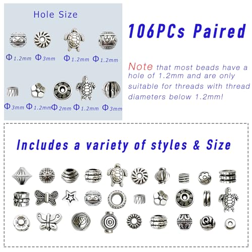 stino Paired Silver Metal Spacer Beads for Jewelry Making, Bracelet Earrings Necklace Findings & Supplies 512 (Paired (106pcs)) - color: Paired (106pcs)