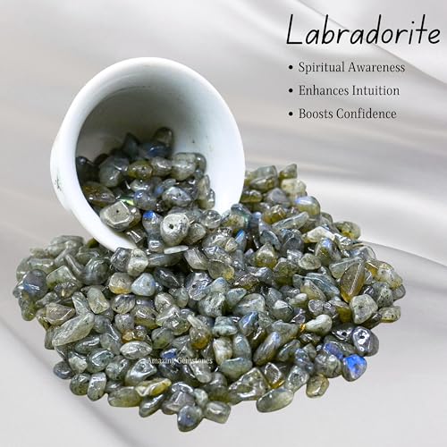 Labradorite Pre Drilled Crystal Crushed Chips Beads for Bracelets Making, DIY Handmade Natural Healing Crystals (25 Inch Strand) - color: Labradorite