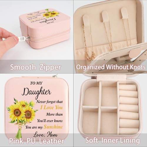 Daughter Gifts To My Daughter Sunflower Jewelry Box Valentines Mothers Day Birthday Gifts for Daughters from Mom Christmas Graduation Gift for Daughters Adult Portable Travel Jewelry Case - color: daughter2 sunshine