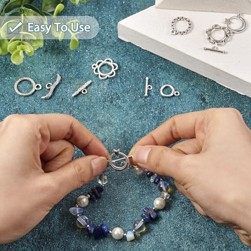 54 Pcs Antique Silver Toggle Clasps Alloy OT Toggle Jewelry Clasps Flower & Ring & Heart T-Bar Closure Clasp Fastener IQ End Connectors for DIY Necklace Bracelet Jewelry Making - color: Alloy-Heart/Flower/Ring