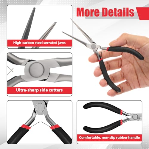 10 Pcs Mini Needle Nose Pliers Bulk, 6 Inch Precision Pliers Set with Extra Long Tips for Jewelry Making, Wire Wrapping, Small Object Gripping, DIY Project (Black,Textured Handle) - color: Black, Textured Handle