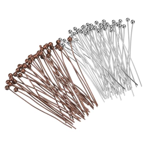 MECCANIXITY 200Pcs Plated Ball Head Pins Jewelry Making 24 Gauge 25mm Wire Head Pins Brass Ball Head Pins End Head Pins for DIY Craft Necklaces Bracelets Earrings, Silver and Purple Bronze - color: Silver and Purple Bronze, size: 25mm
