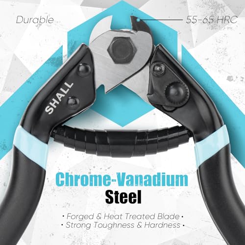SHALL Cable Cutter, 7-1/2 inch Wire Rope Cutter Heavy Duty for Cuttng Up to 5/32", Chrome Vanadium Steel Jaw for Hard Wire Ropes, Steel Wires, Aircraft Cables, Railing, Metal Fence, Bike Bicycle Brake