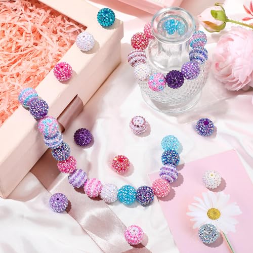 40 Pcs 20 mm Rhinestone Beads Bulk Crystal Round Disco Ball Chunky Bubblegum Beads for Pens Bracelets Charms Craft European Style Jewelry Making Supplies Christmas(Mermaid Color) - color: Mermaid Color