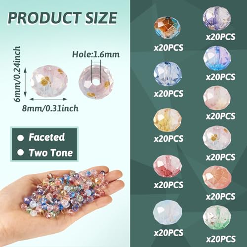 Beadthoven 220Pcs 8mm Rondelle Glass Beads Faceted Rondelle Crystal Beads with Gold Foil Glittery Bling Gem Beads Faceted Briolette Shape Spacers for Bracelet Necklace Jewelry Craft Making Supplies - color: Rondelle Gold Foil, size: 8mm